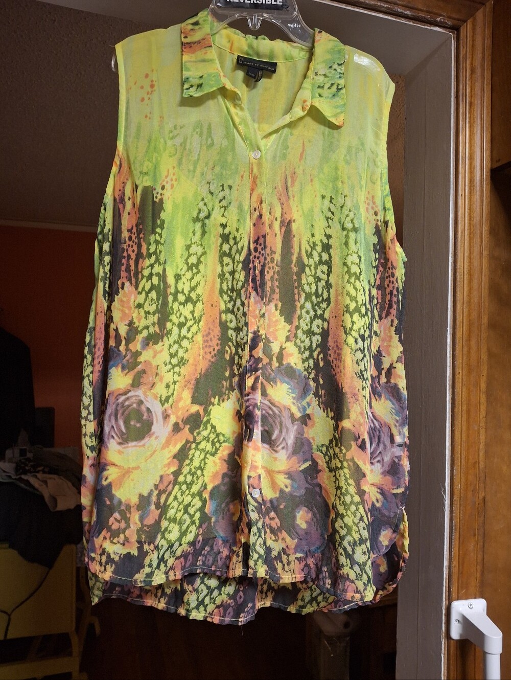 I. Jeans By Buffalo Women's XL 2-fer Sleeveless BOHO Blouse & Tank Yellow Floral - Picture 5 of 8